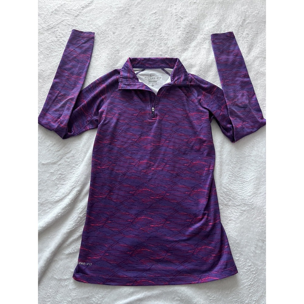 Nike Women's Purple Qrtr Zip Pro Combat Therma Fit Dri Fit Pullover Sz Med